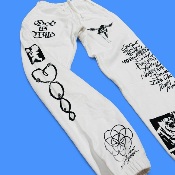 Tommy Genesis Sweatpants White Graphic Joggers God Is Wild Streetwear Unisex S - Picture 4 of 6